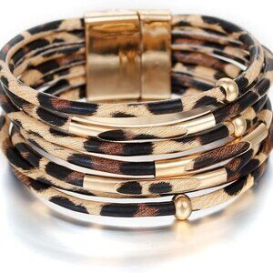 Leopard Leather Wrap Bracelet for Women Multi Layered Animal Print Jewelry